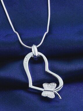 Alletta Butterfly Open Heart Sterling Silver Pendant Necklace Gift Packaged